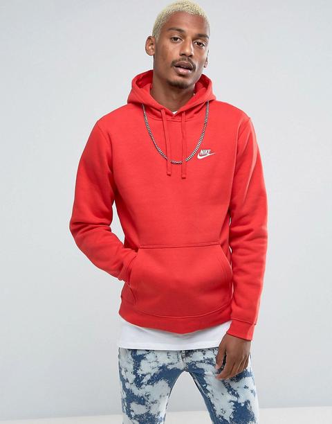 Nike Club - Felpa Con Cappuccio E Logo Nike Rossa 804346-657 - Rosso