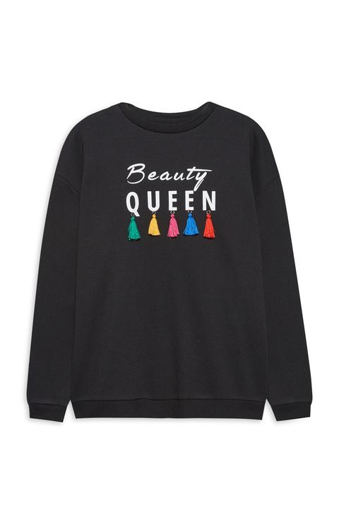 Black Oversized Slogan Sweater