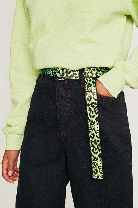 Leopard Print Woven D-ring Belt
