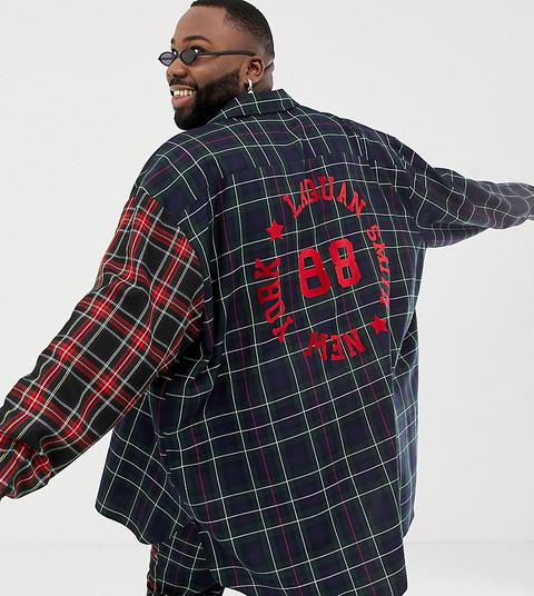 Asos Design X Laquan Smith Plus - Oversize-karohemd Mit Logo Am Rücken - Mehrfarbig