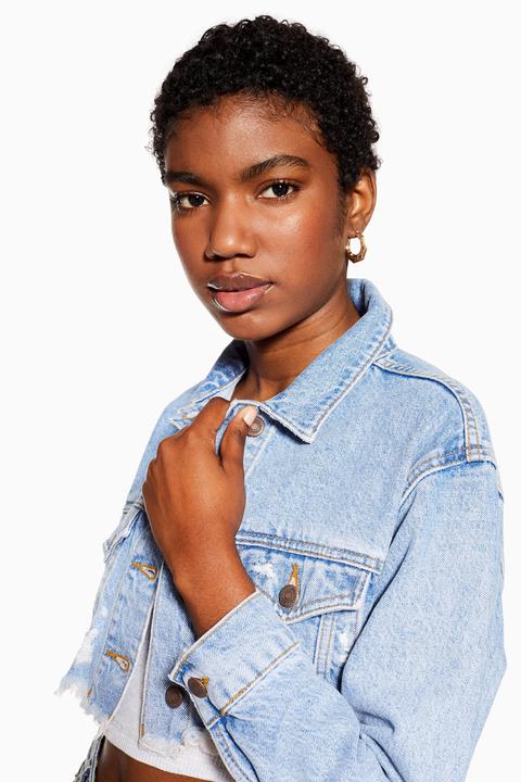 Cropped ripped denim discount jacket