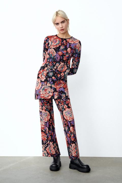 Pantalón Punto Jacquard Floral