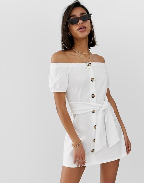 Vestido Veraniego Con Escote Bardot Y Diseño De Botones En Tejido Flameado De Asos Design