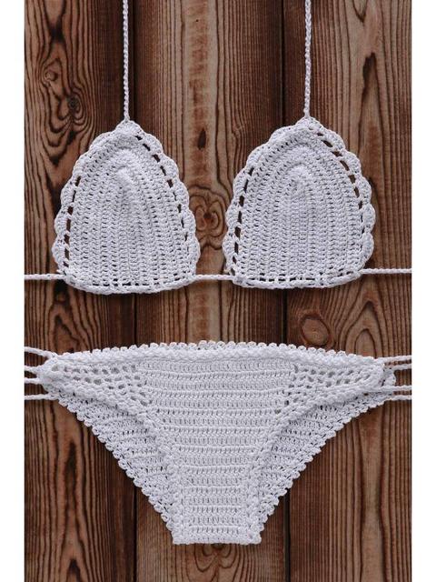 Crochet Solid Color Halter Bikini Set