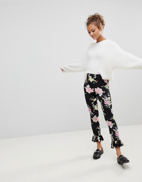 Asos Legging With Fluted Hem In Dark Floral Print - Floral