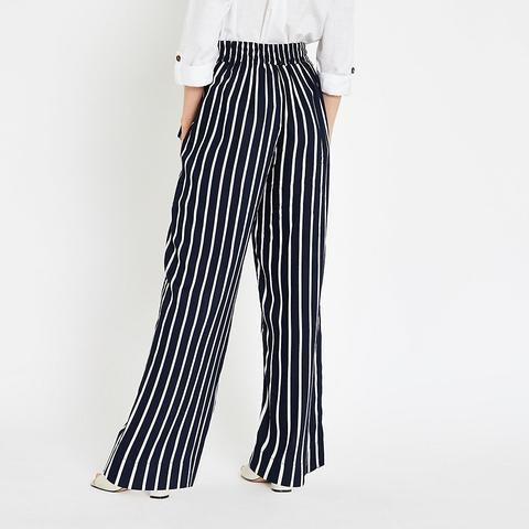 Navy Stripe Wide Leg Trousers from River Island on 21 Buttons