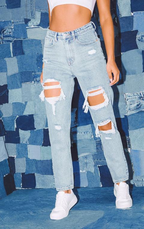 mid wash distressed mom jeans