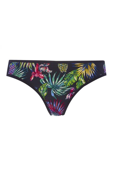 Slip Bikini Nero A Fiori