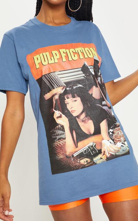 Indigo Blue Pulp Fiction Slogan T Shirt