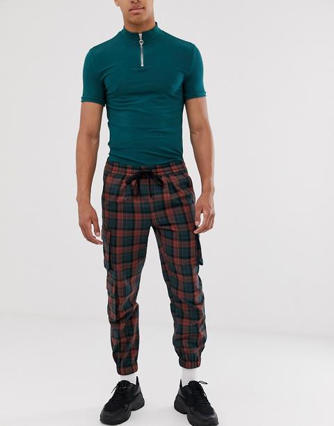 Asos Design Tapered Cargo Joggers In Check