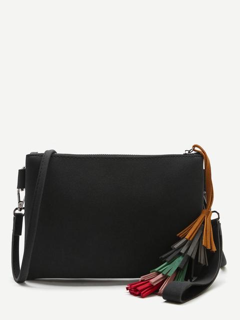 Nero Tassel Dettaglio Pochette Con Cinturino