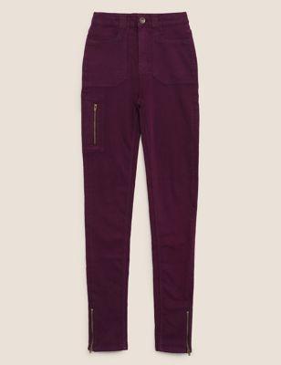 M&s Womens Ivy Utility Skinny Trousers - 8sht - Dark Aubergine, Dark Aubergine