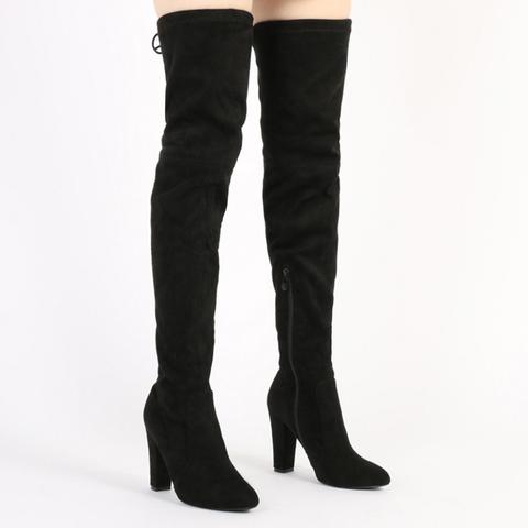 Janine Over The Knee Boots In Black Faux Suede