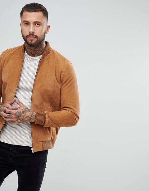 Asos Design - Bomber In Camoscio Cuoio - Cuoio