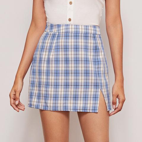 Split Hem Tartan Skirt