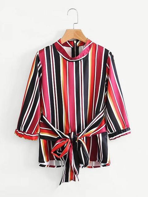 Blusa Con Cinturino A Righe Multiple