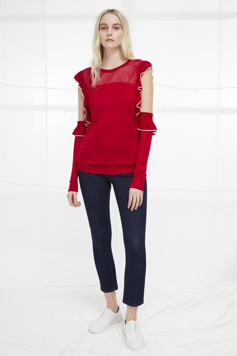 Lois Frill Cold Shoulder Jumper - Blazer Red/summer White