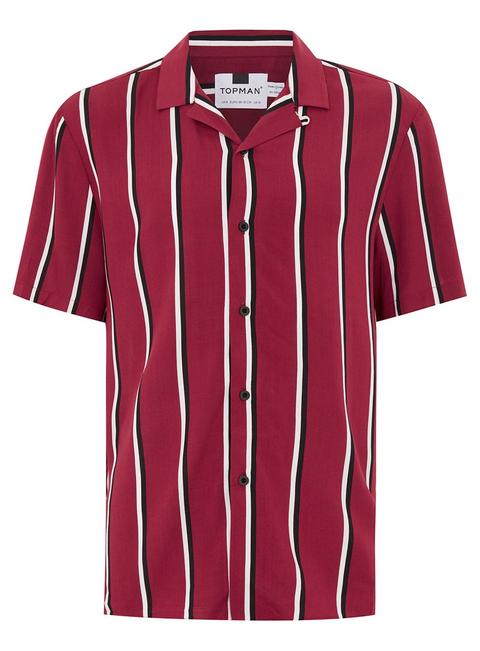 Mens Red Burgundy Stripe Revere Shirt, Red