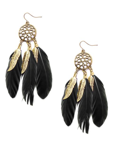 Pendientes Con Colgante De Plumas Dorado Y Negro