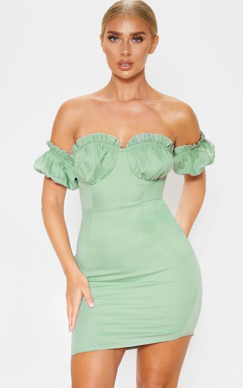 Sage Green Ruched Cup Bodycon Dress, Sage Green