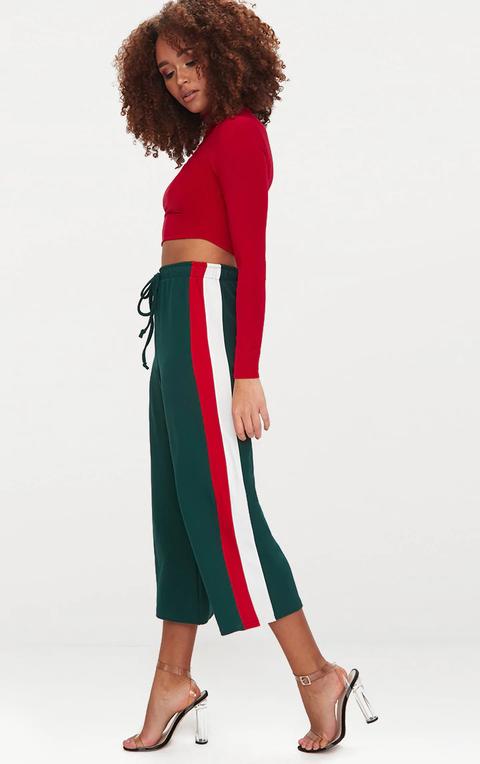 Emerald Green Side Stripe Drawstring Culottes, Emerald Green