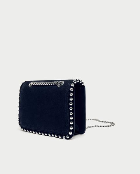 Mini Leather Crossbody Bag With Studs