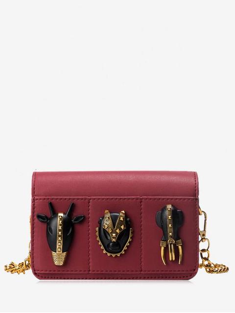 Cadena De Remaches De Piel De Imitación Crossbody Bolsa Black Wine Red