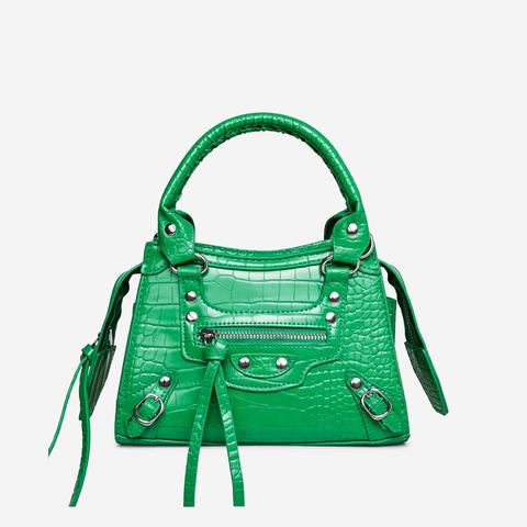 Roddy Mini City Tote Bag In Bright Green Croc Print Faux Leather,, Green