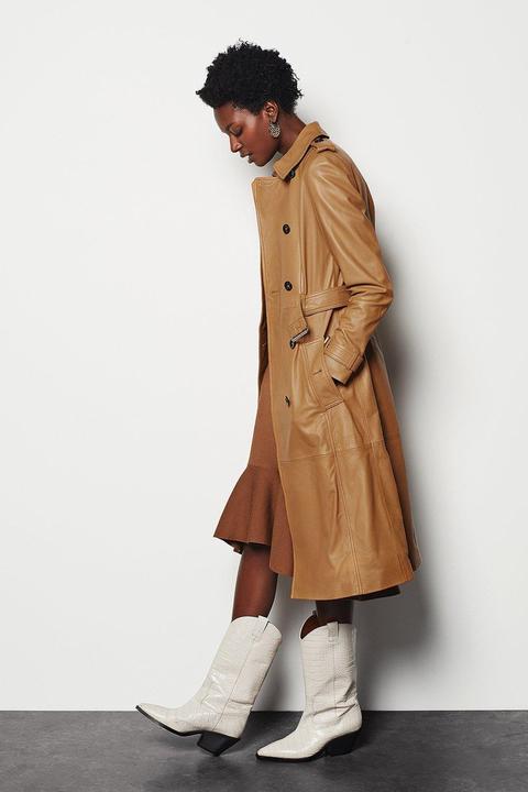 Karen Millen Leather Trench Coat, Tan