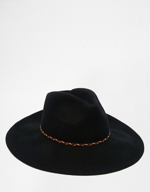 Sombrero Fedora De Ala Ancha En Fieltro Negro Con Banda Trenzada De Asos