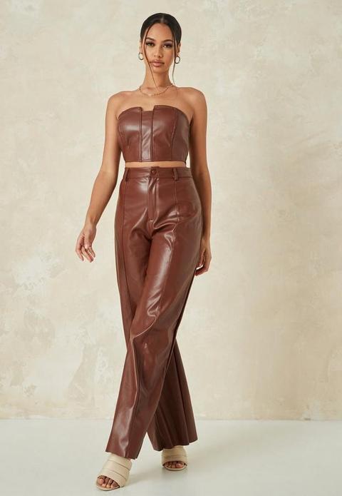 Chocolate Co Ord Faux Leather Wide Leg Trousers, Brown