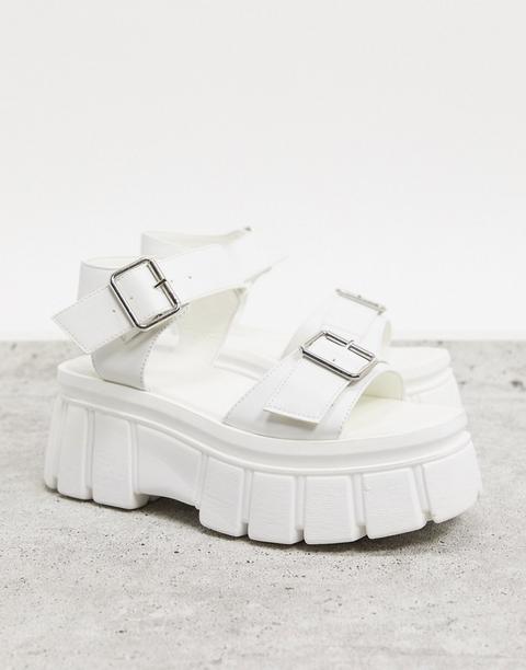Truffle Collection Chunky Flatform Heeled Sandals In White