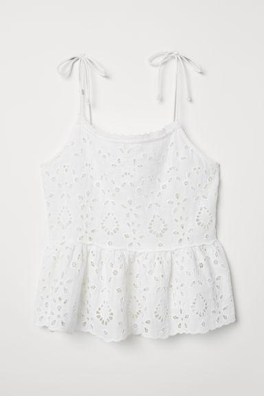 H & M - Maglia Peplum Con Ricami - Bianco