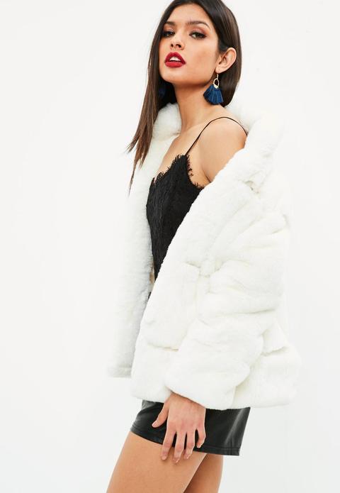 White Pelted Super Plush Faux Fur Jacket, Cream