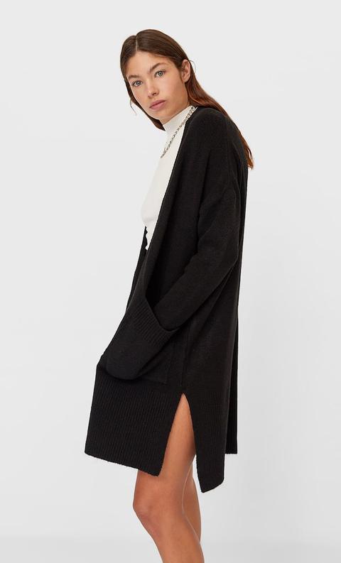 Stradivarius Cardigan Lungo In Maglia Femminile Nero S