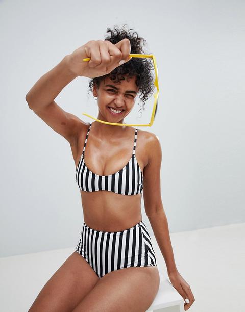 Braguitas De Bikini De Talle Alto A Rayas Monocromáticas En Blanco Y Negros De Monki