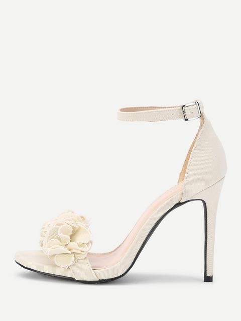 Flower Design Ankle Strap Heeled Sandals