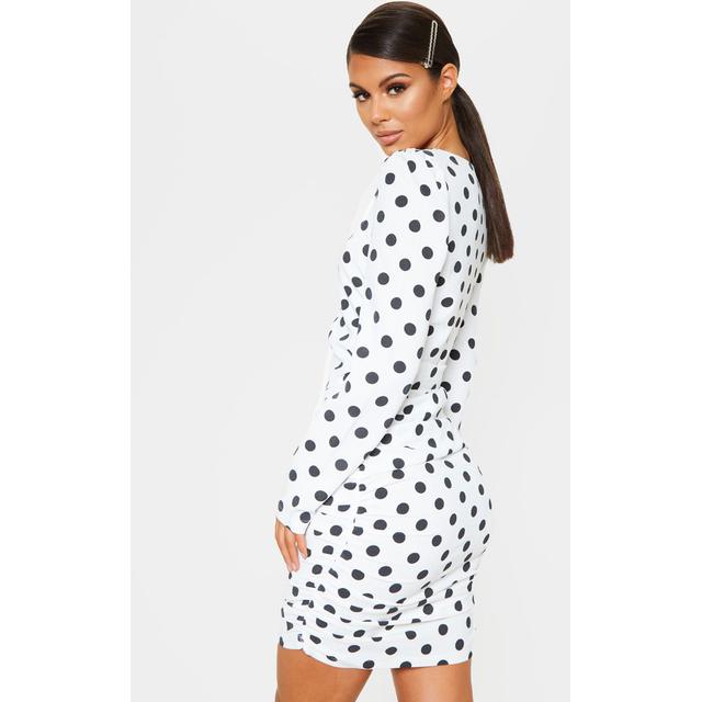 square neck polka dot bodycon dress