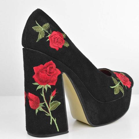 Cher - Embroidered Block Heels