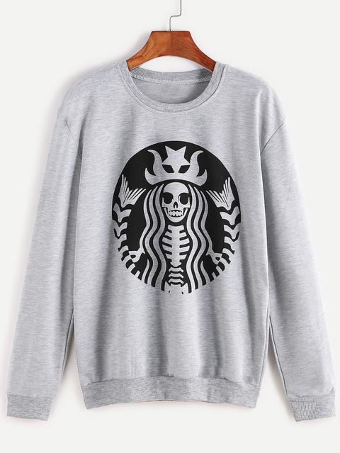 Grey Printed Casual Sweatshirt