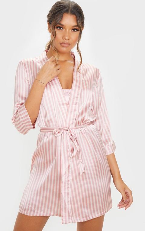 Baby Pink Stripe Satin Robe