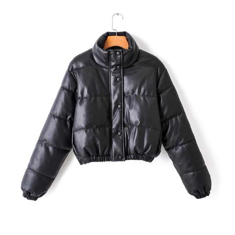 Zip Up Crop Pu Leather Puffer Jacket