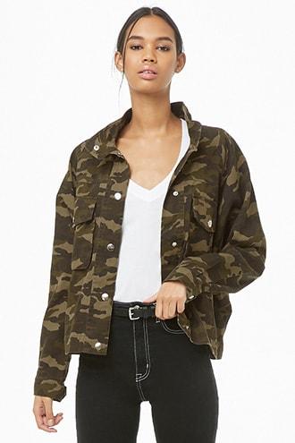 Forever 21 Camo Print Cocoon Jacket Olive/multi