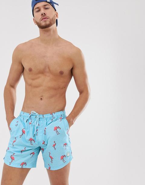 Shorts De Baño Con Estampado De Flamenco En Azul De Burton Menswear