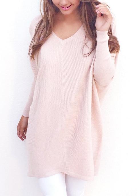 Rosa Con Scollo A V A Maniche Lunghe Di Moda Pullover Maglione Knit