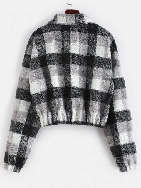 plaid crop faux fur sweatshirt