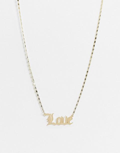 Asos Design Necklace With Gothic Font Love Pendant In Gold Tone