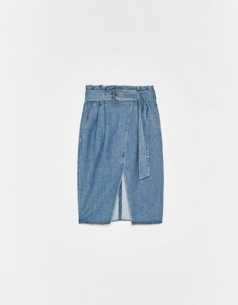 Falda Denim Con Cinturón
