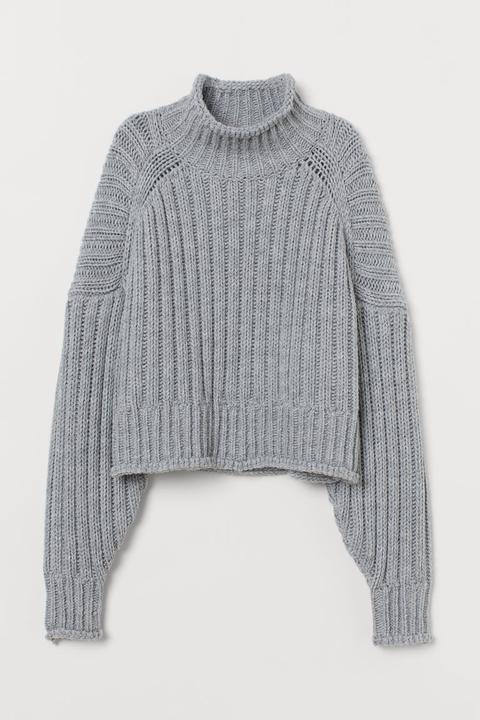 Jersey De Cuello Alto En Punto - Gris