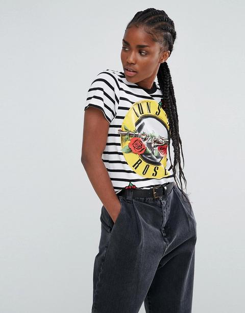 Camiseta A Rayas Con Estampado De Guns N' Roses Y Insignias De Lentejuelas De Asos